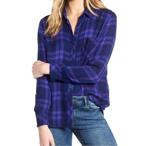 Rails Hunter navy ultraviolet plaid long sleeve button down soft shirt size S